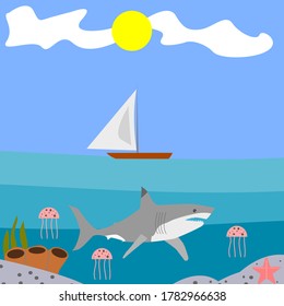 VECTOR ILLUSTRATION OF A SHARK SWIMMING
