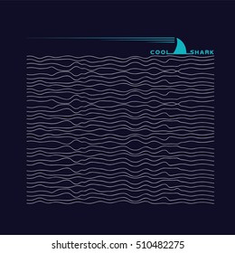 vector illustration of shark theme. Waves and shark fin on dark blue background