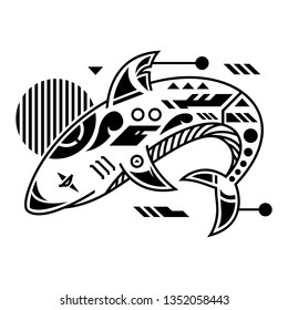 Vector Illustration. Shark in White Background. Unique Lineart Style