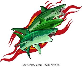 vector illustration of sharks on white background