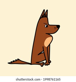 Vector illustration with a sharp serious shepherd dog in a cartoon style, an isolated element on a white background. Illustrations for pet stores, posters, prints, clothing.