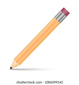 Vector illustration of sharpened detailed pencil with eraser on top isolated on white background