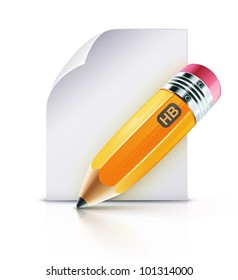 Vector Illustration Of Sharpened Fat Yellow Pencil With Paper Page