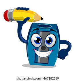 Vector Illustration of Sharpener Mascot sharpening Pencil