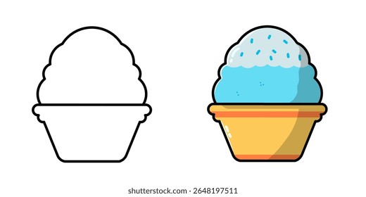 Vector illustration of shaved ice design with its sketch, icon or logo design and sticker.