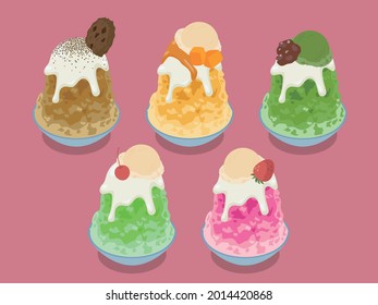 vector illustration of shaved ice with various toppings