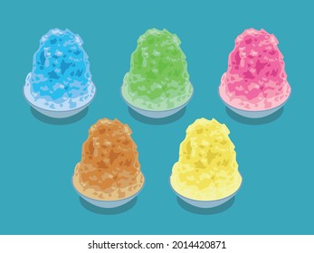 vector illustration of shaved ice in various flavors