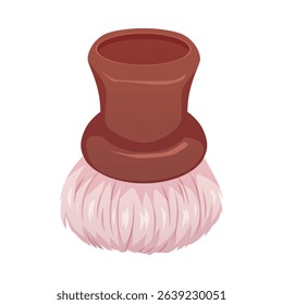 Vector illustration of shaving brush with short wooden handle and soft pink bristles. Personal hygiene tool. Flat style. Isolated background. Icon. Minimalism.