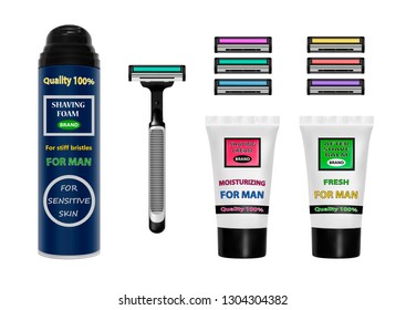 Vector illustration of a shaving kit.Vector shaving kit.Shaving machine with replaceable cassettes vector illustration.