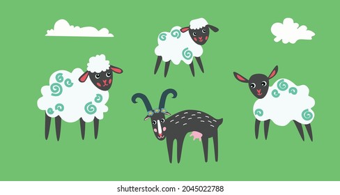 Vector illustration with sheep and goat