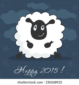 Vector illustration with Sheep greeting card. Christmas and New year 2015 holiday background.