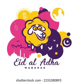 Vector Illustration of Sheep. Muslim Holiday. Translation from Arabic: Eid Al-Adha