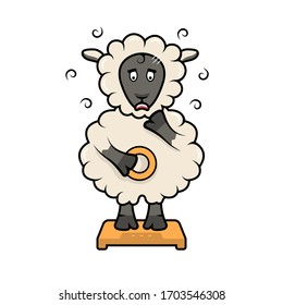 Vector illustration of the sheep. Pet for stickers and prints on a white background. Sheep on the scales character for your design.
