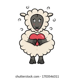 Vector illustration of the sheep. Pet for stickers and prints on a white background. The sheep in love character for your design.