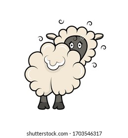 Vector illustration of the sheep. Pet for stickers and prints on a white background. Scared sheep character for your design.