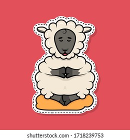 Vector illustration of the sheep. Pet for stickers and prints. The meditating sheep character for your design.