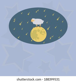 vector illustration of sheep standing on the moon on the background of meteor shower
