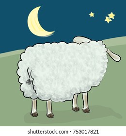 Vector illustration of sheep staring at the moon
