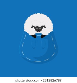vector illustration of a sheep that goes in a pocket.