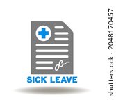 Vector illustration of sheet of document with medical cross and sign. Sick leave symbol.
