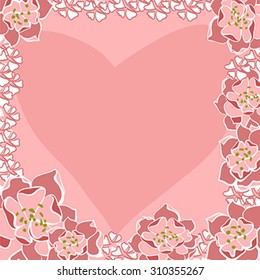 The vector illustration of a sheet of paper with the heart and flowers