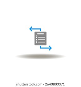 Vector illustration of sheet paper list file with arrows process. Symbol of data migration.