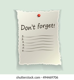 vector illustration of a sheet of paper with a reminder