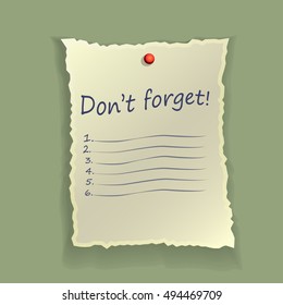 vector illustration of a sheet of paper with a reminder
