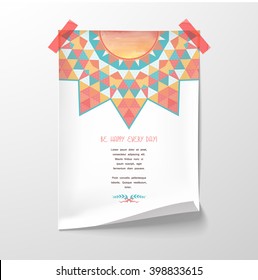 Vector illustration. Sheet of paper with round pattern of triangles and grid tape to the wall.