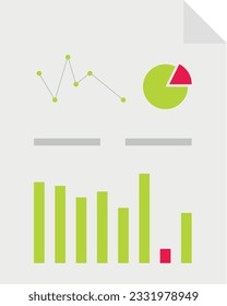 Vector illustration of a sheet of paper with statistics elements. Graphics and schemes.