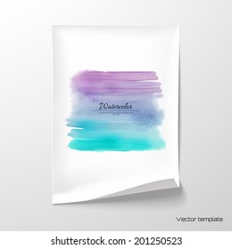 Vector illustration. Sheet of paper with watercolor stain blurring background. Hand drawing.