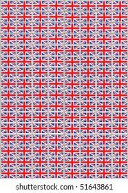 A vector illustration of a sheet of stamps with the Union Jack flag