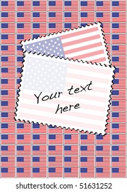 A vector illustration of a sheet of stamps with the USA flag. Space for your text.