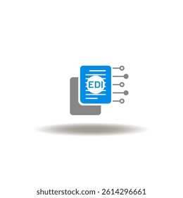 Vector illustration of sheets paper and electronic circuit with EDI abbreviation. Symbol of EDI Electronic Data Interchange. Icon of electronic documents data networking exchanging.