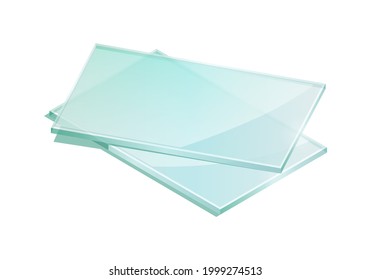 Hojas de ilustración vectorial de vidrio templado aislado sobre fondo blanco. Icono de pila realista de hojas de vidrio en estilo de dibujos animados planos. Isometric ilustración de placas brillantes de vidrio templado industrial.