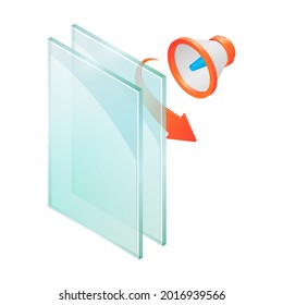 Vector illustration sheets of window glass isolated on transparent background. Realistic glass sheets icon. Cross-section diagram of a soundproofing double glazed window pane. Noise reducing.