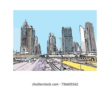 Vector illustration of  Sheikh Zayed Road in Dubai UAE.
