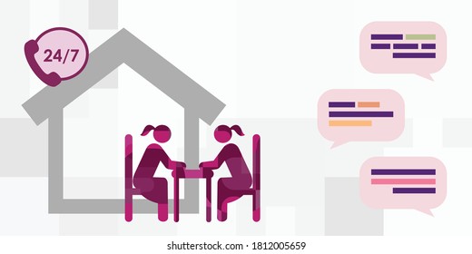 Vector Illustration Of Shelter For Women For Domestic Violence And Abusive Behavior Protection