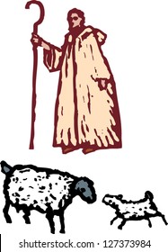 Vector illustration of shepherd with sheep