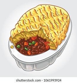 Vector illustration of Shepherd's Pie from traditional English cuisine.