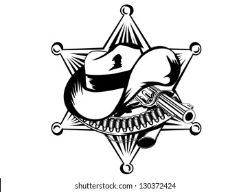 Vector illustration sheriffs star hat and revolver