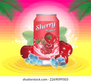 Vector illustration of sherry water, beverage canned for advertising purposes.