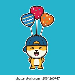 vector illustration of shiba dog carry balloons, suitable for children's books, birthday cards, valentine's day.