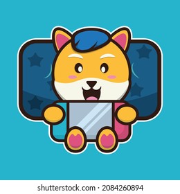 vector illustration of shiba dog playing games, suitable for children's books, birthday cards, valentine's day.