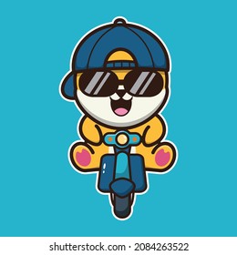 vector illustration of shiba dog, riding a motorcycle, suitable for children's books, birthday cards, valentine's day.