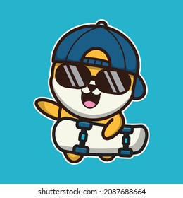 vector illustration of shiba dog 
skateboarding, suitable for children's books, birthday cards, valentine's day.