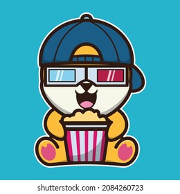 vector illustration of shiba dog watching a movie, suitable for children's books, birthday cards, valentine's day.