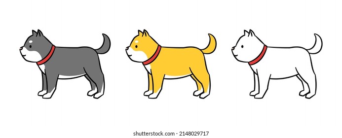 Vector illustration of Shiba Inu, 3 kinds of coat color set.