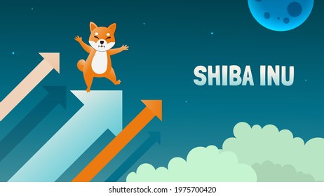 Vector illustration of Shiba Inu cryptocurrency uptrend rises upward. Bullish Trend Concept for Shib Coin