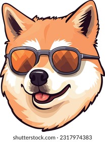 vector illustration shiba inu wear sunglasses cartoon style